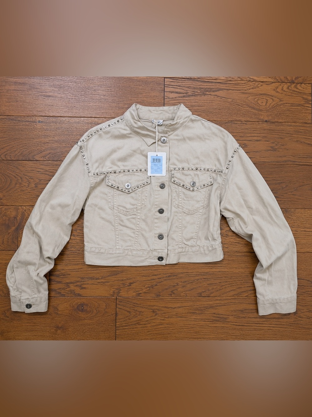 Liu Jo Beige Studded Cropped Jean Jacket Sz 6 (US)
